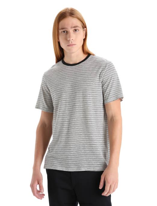 Icebreaker Mænd merino linned kortærmet t-shirt stribe B00X69 tøj sne/sort